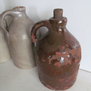 Cowboy Spirit Jug Antique Liquor Stoneware Jug Brown Glaze Redware Jug Antique Primitive Farmhouse Decor Stoneware liquor Bottle Moonshine