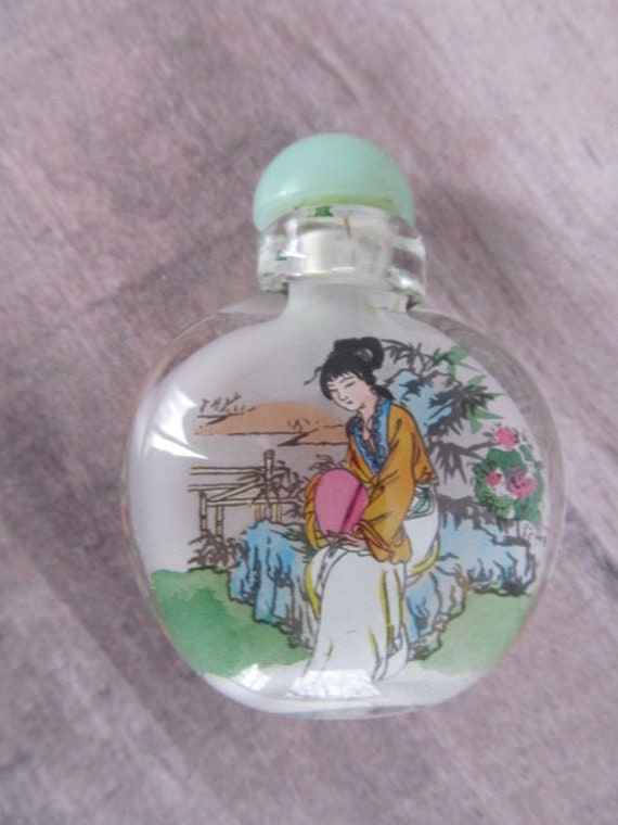 Perfume Bottle Reverse Glass Painting in Bottle G… - image 1
