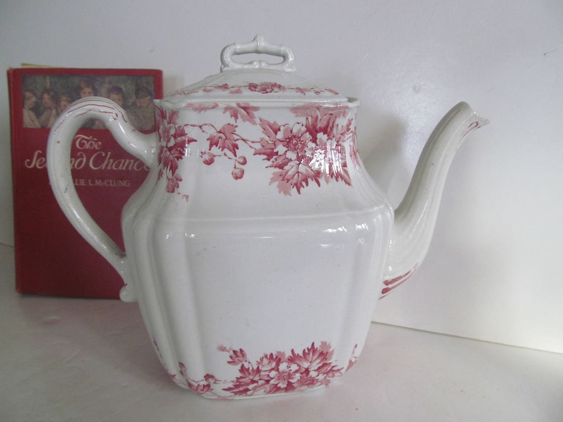 Red Transferware Teapot English Teapot Marion M L Co England Etsy