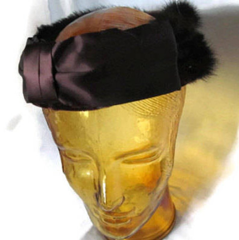 Stunning Beaver Fur Hat Big Brown Satin Bow Chapeau Hat Real Etsy