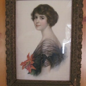 Antique Victorian Picture Hand Drawn Portrait Framed Edwardian Lady Edwardian wall Decor Victorian Lady Antique Frame Romantic Wall Decor
