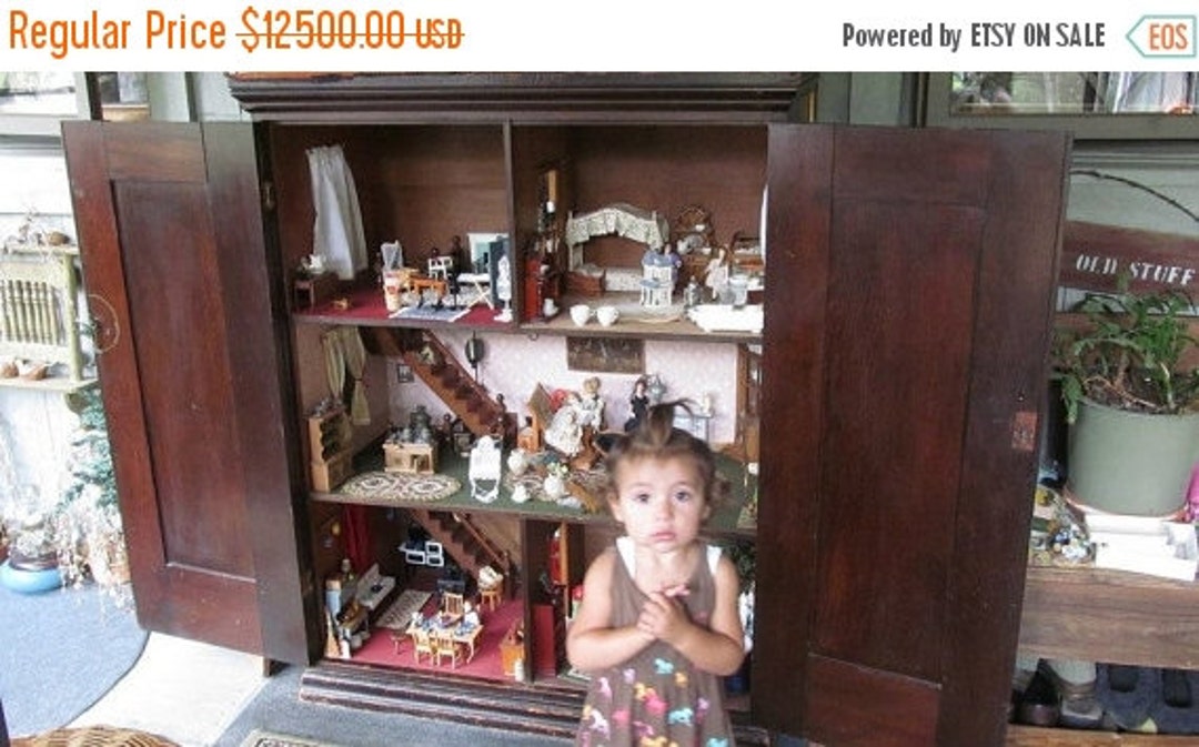 1860s Antique Dollhouse With Contents Grannies Secret Cupboard WHAT IS  Inside Dollhouse Furniture Antique Pie Cupboard Victorian Dolls