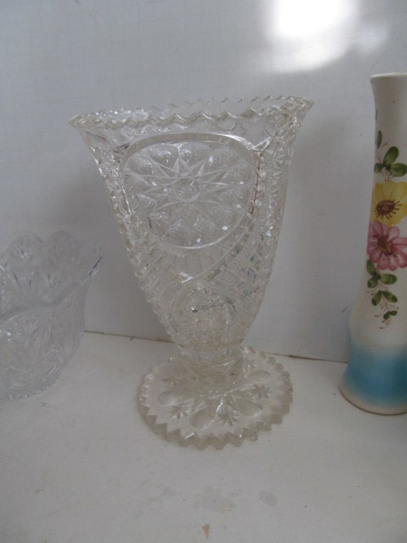 Tall Crystal Vase Cut Glass Vase EAPG Heisey Crystal Clear Etsy