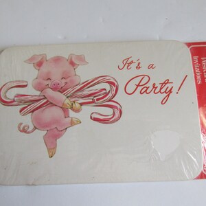 16 Christmas Party Invitation Cards  NOS Postcard Invitations  Party Invitations Package of Cards Pig Party Candy Canes Postcard Invitations