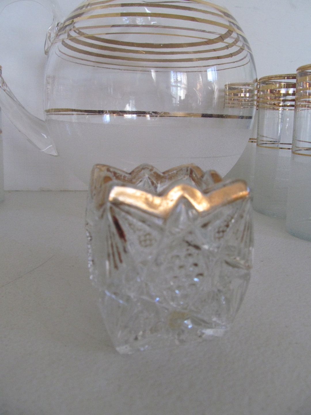 Cut Glass Toothpick Holder Clear Glass With Gold Toothpick Holder