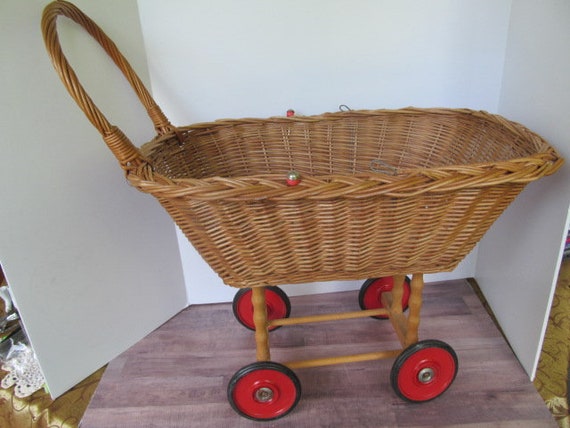 Antique Baby Doll Carriage Wood Wicker Doll Carri… - image 4