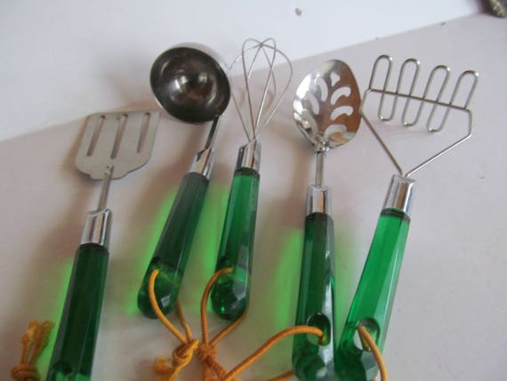 Childrens Cooking Utensils Green Handle Utensils Childrens Toy Etsy