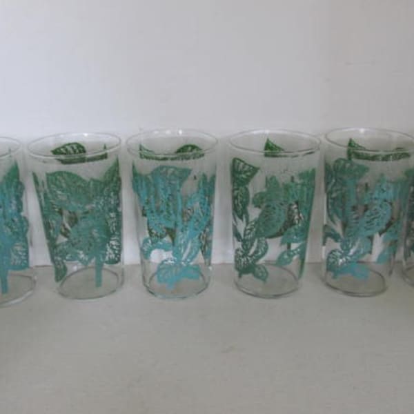 Drinking Glasses Set of 6 Mid Century Teal Blue Green Drinking Glasses Mad Men Glasses Midcentury Glassware Brunch Drinking Glasses Tumblers