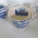Distressed Cream and Flow Blue Transferware Castle Pattern Blue ...