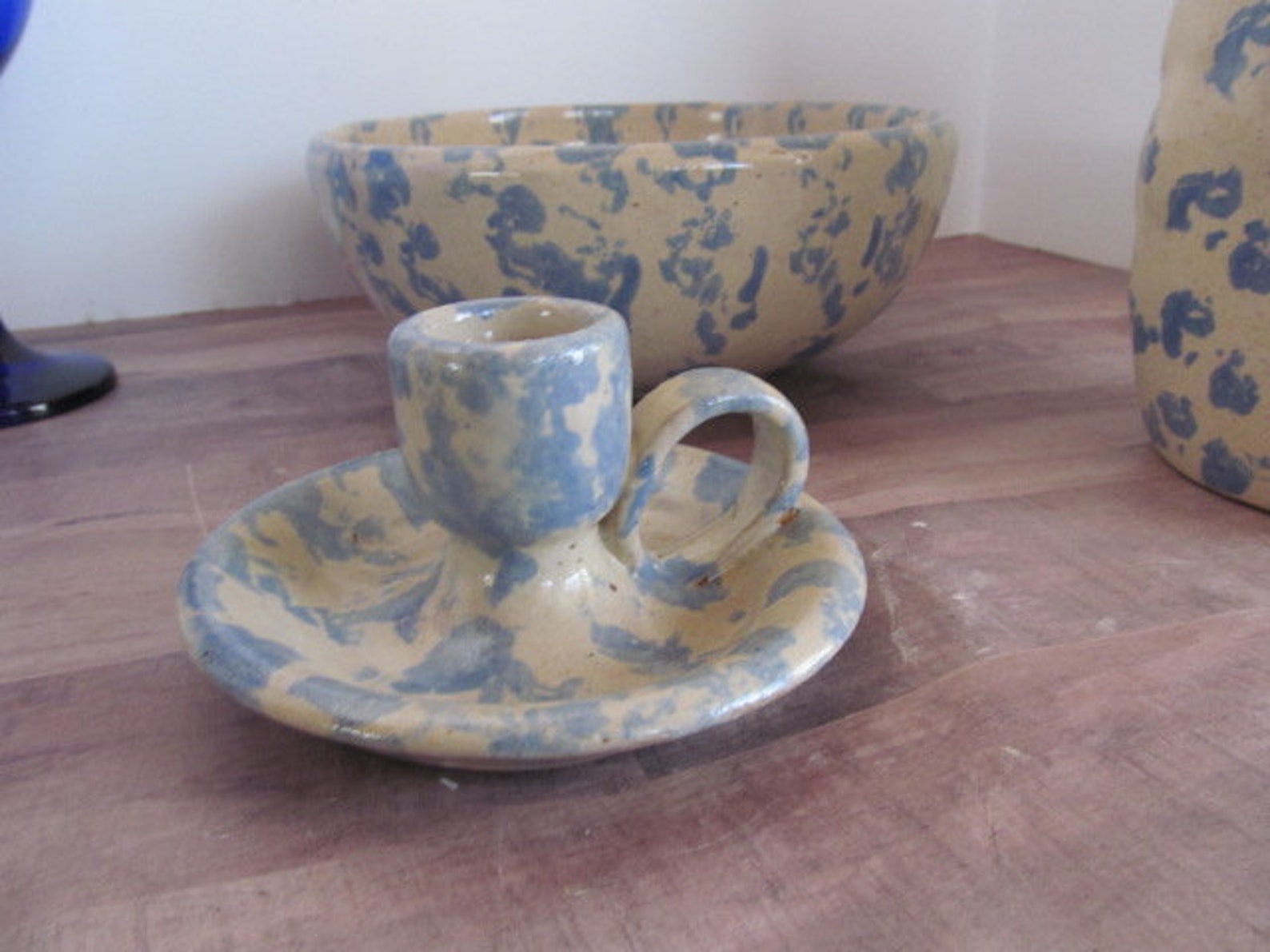 Sponge Ware Pottery Sponge Ware Pitcher Blue Sponge Ware Etsy