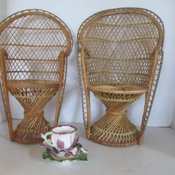 Choice Vintage Wicker Rattan Fan Back Chairs Baby Doll Furniture Fan Back Wicker Chair Nursery Room Decor Chair for Dolls Sold Separately