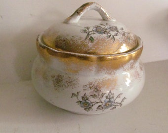 Covered Powder jar Victorian Antique Soap Dishes powder box jar Edwardian Vanity Soap Dish California Pottery Victorian Vanity Dish Dogwood