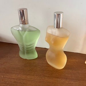 Ladies Bust Mens Bust Figural Glass Perfume Bottles Vintage perfume Bottles with contents Dresser tray decor  womens Torso Bathroom Decor