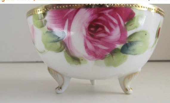 SALE Delicate Dogwood Hand Painted Porcelain Bowls Nippon China Leaf Shaped Candy Dish Apple Blossom Antique Wedding Decor