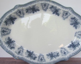 Blue Transferware Platter Flow Blue Platter Antique Platters Antique Farmhouse China Turkey Platter Victorian WH Grindley 1897 Blue White