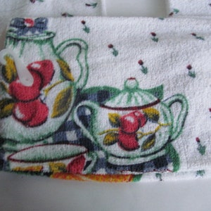 Tea Towels Dish Cloth Country Farmhouse Kitchen Red White Kitchen Dish Towel Linen Dish Cloth Hand Red Teapots Tea Cup Decor Cherries