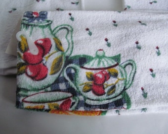 Tea Towels Dish Cloth Country Farmhouse Kitchen Red White Kitchen Dish Towel Linen Dish Cloth Hand Red Teapots Tea Cup Decor Cherries