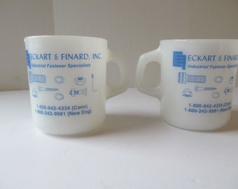 Galaxy Coffee Cups Eckart & Finard Inc Advertising Tools Nut Bolts fastners Mid Century Glass Blue White Milk Glass Coffee mugs
