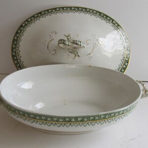 Green Transferware Covered Casserole The Monterey Ridgeways England Porcelain Covered Tureen Presentation Serving Dish English China
