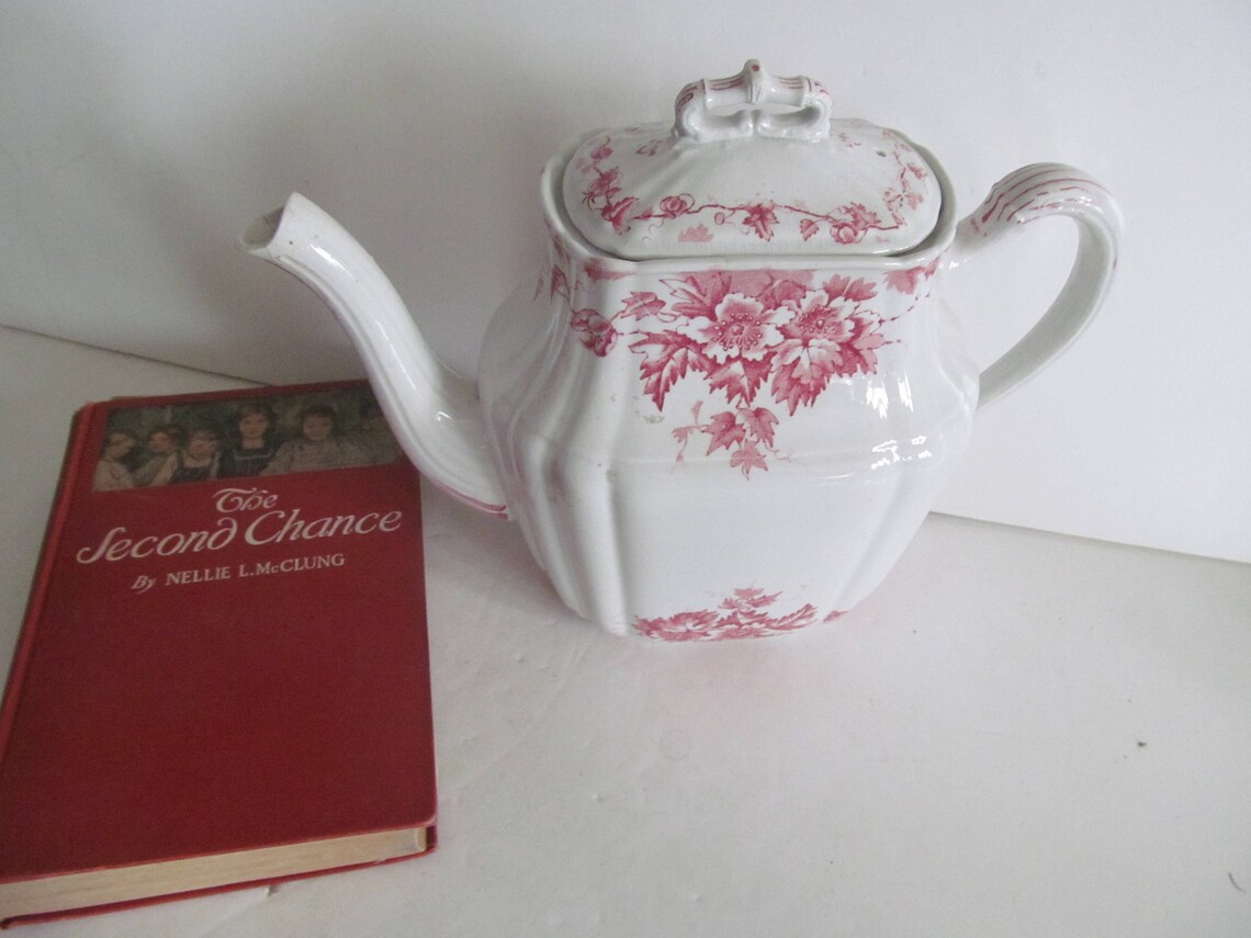 Red Transferware Teapot English Teapot Marion M L Co England Etsy