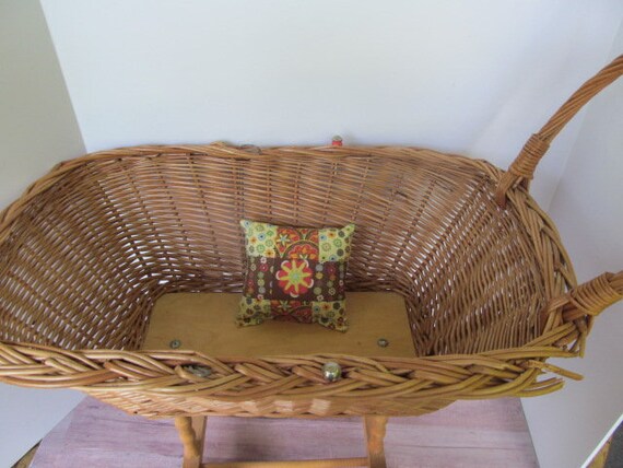 Antique Baby Doll Carriage Wood Wicker Doll Carri… - image 3