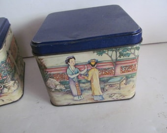 Japan Decor Oriental Wabi Sabima Tin  Rustic Tea Tin Asian Tea Collectible Tins Stash Box Button Box Geisha Girl Pink Flamingo Japanese