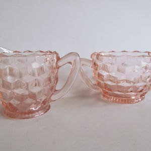 Sugar Cubes Sugar Bowl set 1933 Jeanette Pink Depression Glass Sugar and Creamer Set Pink Art Deco Glass Block Pattern Depression Glass Pink