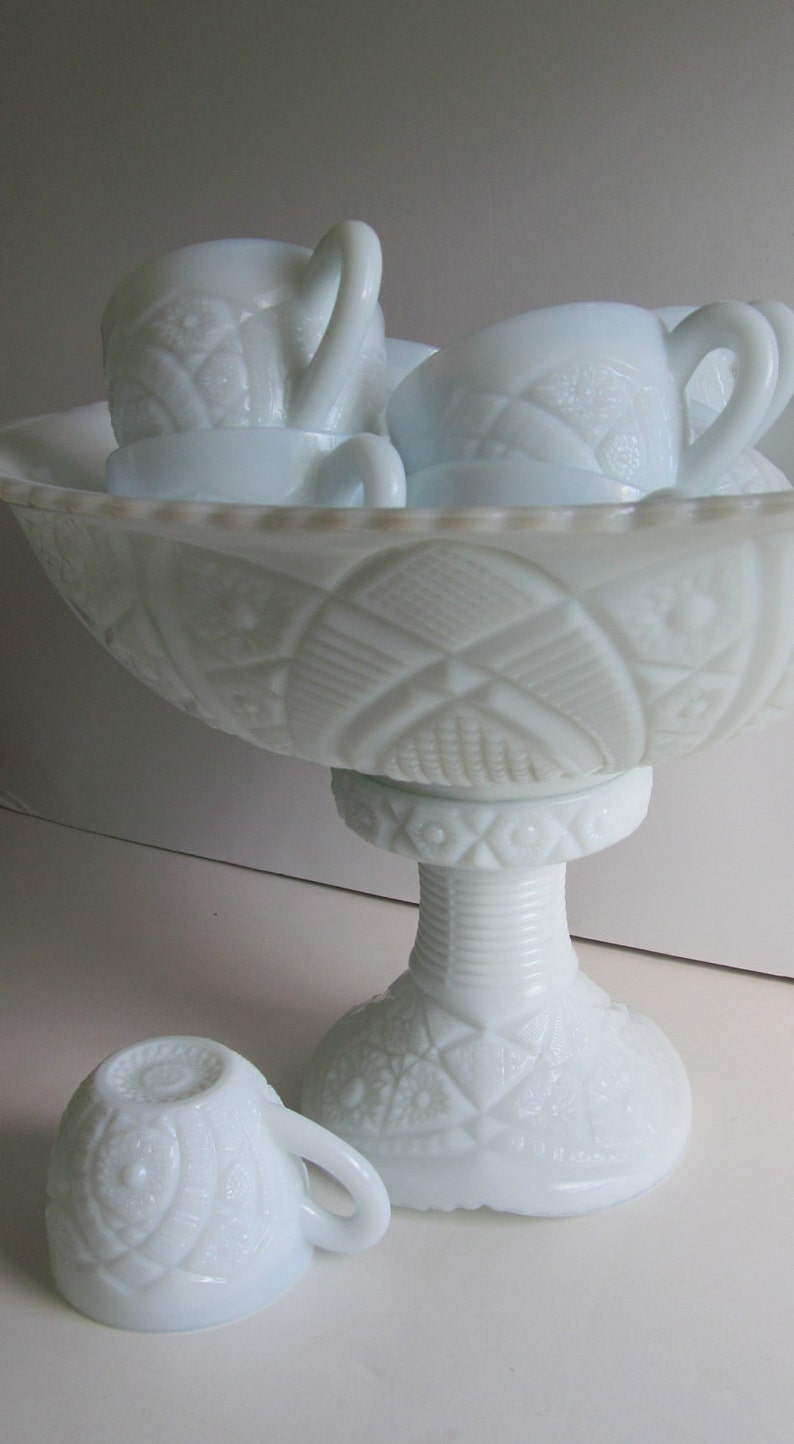 SALE White Wedding Punch Bowl Sets Vintage Milk Glass Punch Etsy