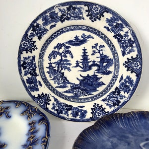 Shanghai Flow Blue Plates W&T Adams Tunstall England Flow Blue dinner Plates Blue and White China Antique Flow Blue Plates antique for walls