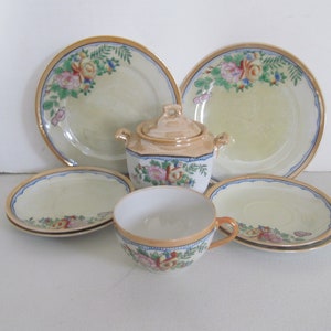 Oriental Tea set Blue Luster Tea set Japan Pastel Dining Decor, Blue Lusterware Tea Set Lusterware Teacup ,Art Deco Lusterware Noritake