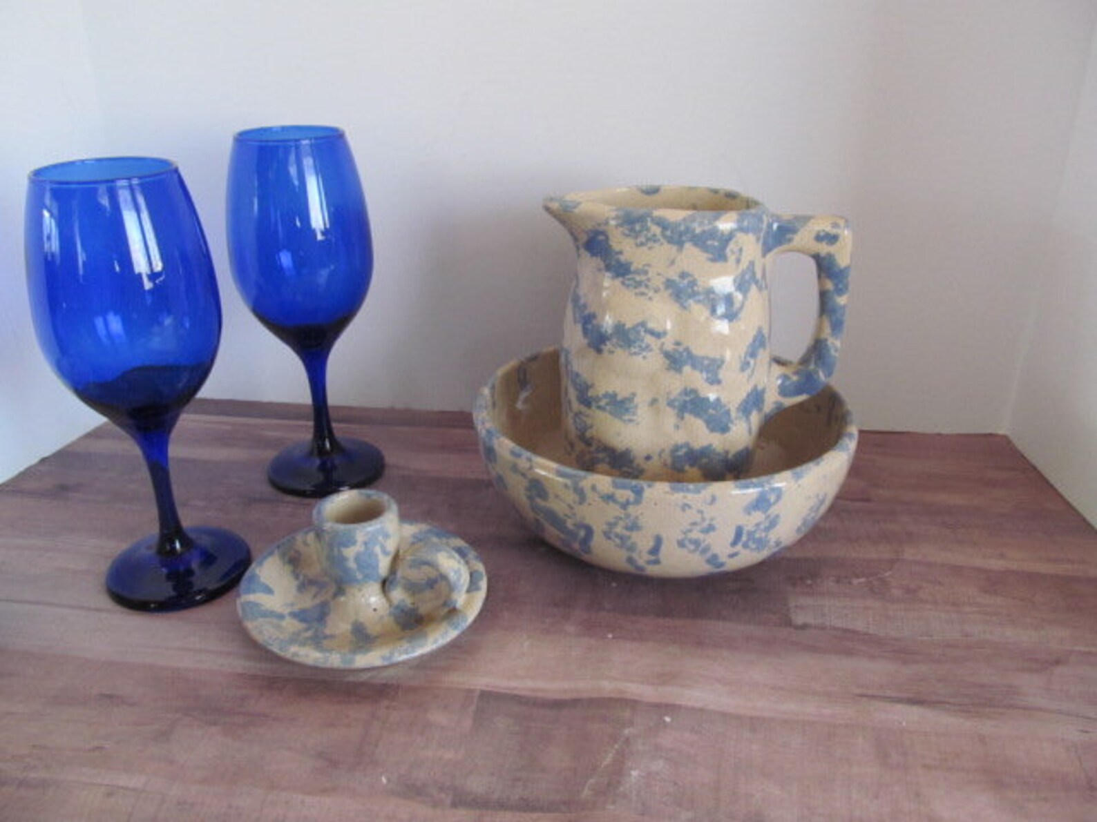 Sponge Ware Pottery Sponge Ware Pitcher Blue Sponge Ware Etsy