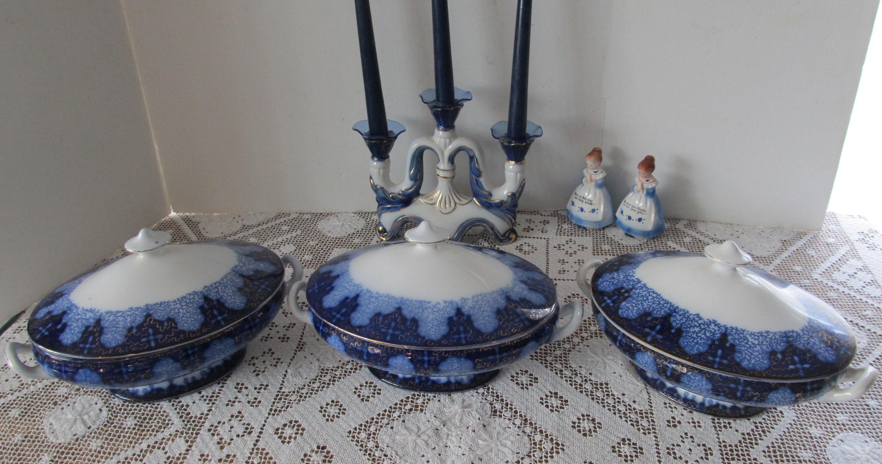 Flow Blue covered tureen Utzschneider Persian Moss Pattern Gold Flow Blue Rare China Utzschneider Persian Moss Gold Covered serving Dish