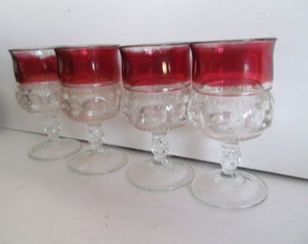 Wine Tiffin King's Crown Ruby Glass Stemware Thumbprint glassware Ruby Flash Glass Red Thumbprint Glass Indiana Ruby Glass Red Glass Goblets