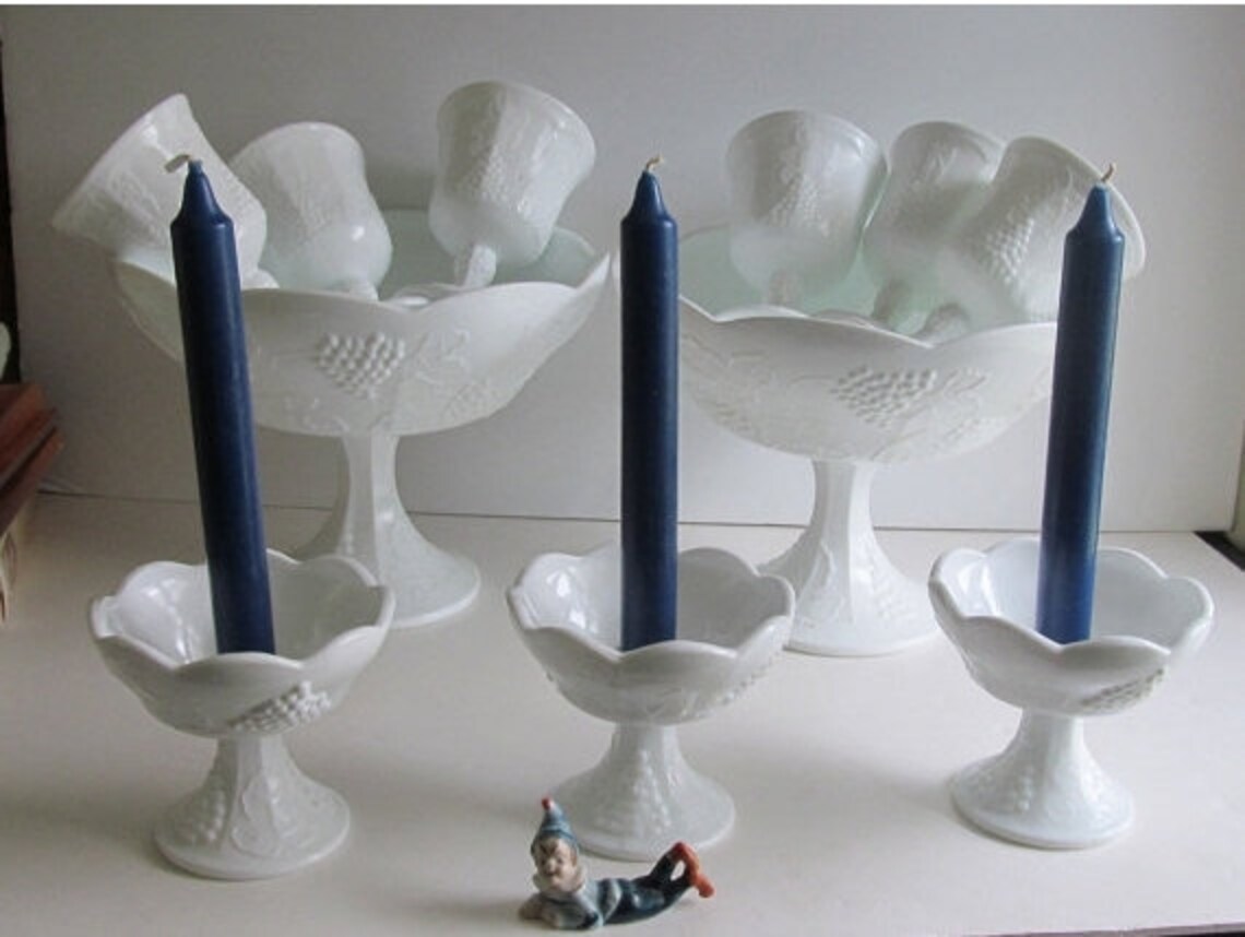 Trio Milk Glass Candle Stick Holders Wedding Table Decor Etsy