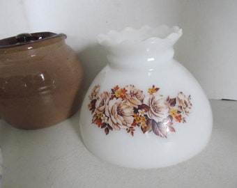 Floral Milk Glass Ruffle Edge Lamp Shade Milk Glass Lamp Shades Glass Lamp Shade Brown Puffy Glass Hand Painted White Lamp Shade