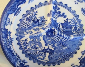 Blue White Divided Plate Oriental Blue Willow Blue White Plates Blue collectible Plates Shenango China Restaurant Grill Plates Newcastle Pa