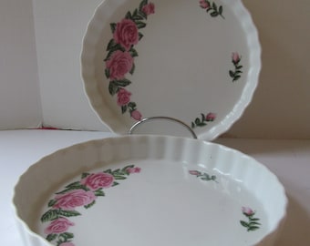 Pink Roses Stoneware Baking Dish Quiche Dishes Souffle Dish Pan Fancy Pastry Dishes Pastry Bakeware Pie Plates, Thanksgiving Hostess Gifts