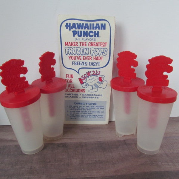 Popsicle Molds Hawaiian Punch Frozen Pop Makers w/directions, Set of 4 Popsicle Freezer Pops Ice cream Shop Decor PUNCHY, Gifts for Kids