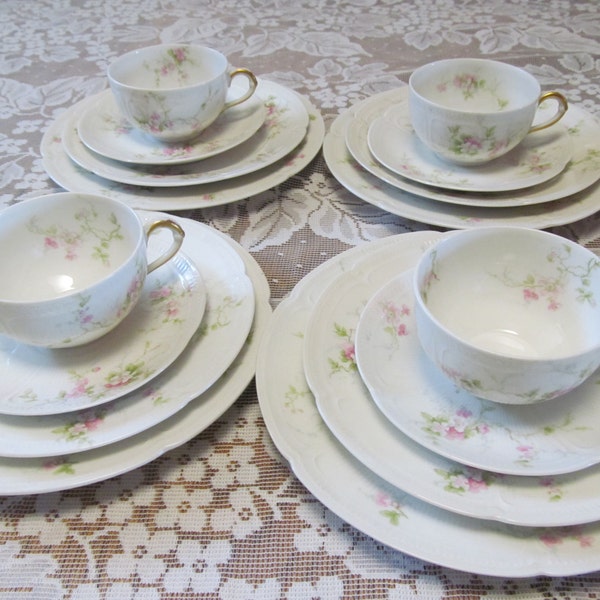 Limoges Set of 4 Place Setting Limoges France C H Fields Haiviland GDA  Antique Plates Roses set of 4 Fine Dining Dishes Luxury Dishes