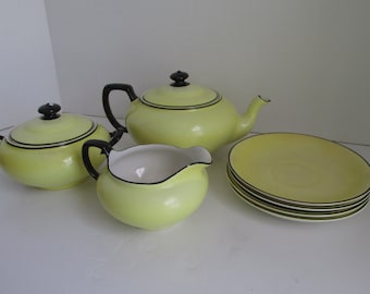 1800s RARE Yellow Teapot Set Sugar Creamer set D E McNicol East Liverpool Oh Luncheon set Yellow dinnerware Yellow Kitchen yellow Teapot Set