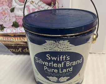 Antique Tins Swifts Silverleaf Brand Lard Tin Bucket Tin Container Farmhouse Primitive Kitchen Rustic Kitchen Decor Kitchen Display Tins
