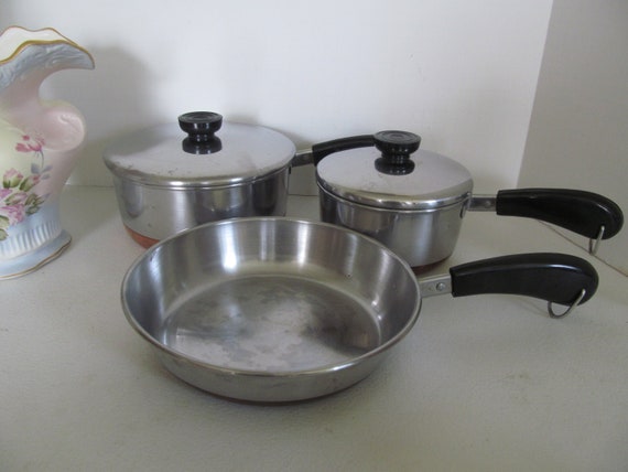 Stainless Steel Set of Pots and Pan Copper Bottom Cookware 1960's