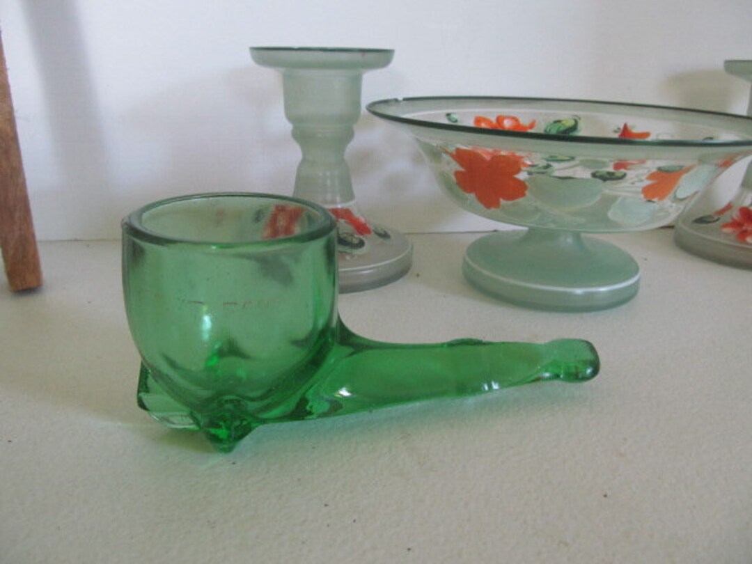Green Depression Glass Pipe Holder Glass Pipe Bowl Man Cave Decor