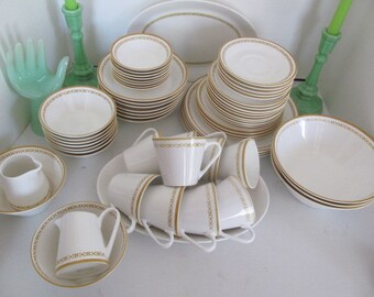 8 pc place setting for 4 MCM Dinnerware set Syralite Syracuse Honeycomb Pattern Kitsch Restaurant China Syracuse China Large Set dinnerware