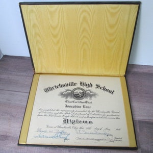 Leather Bound Diploma Award, 1948 Josephine Lane Uhrichsville Ohio Vintage High School Diplomas Art Deco Documents Hand Written
