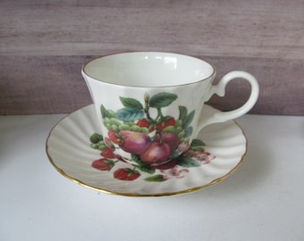 Royale Garden Tea Cup Staffs England  Fruit Medley Tea Cup and Saucer Set Bone China Made England Teacups Raspberry Strawberry Grapes Plums