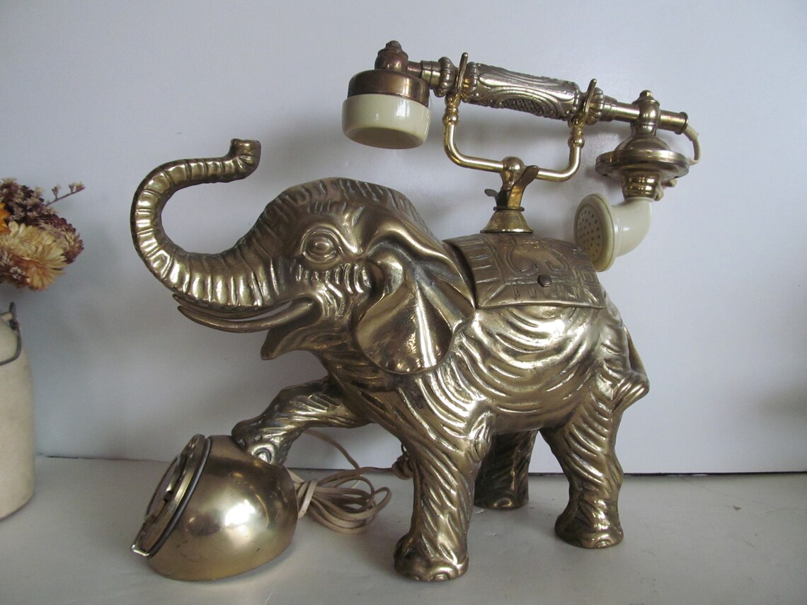Brass Elephant Telephone Safari Decor Brass Statues Brass Etsy