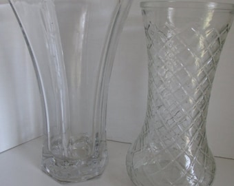 Hoosier Glass Vase 4041 Large Heavy Clear Glass Flower Vase  Large Floral vase Bouquet Arrangement Flute Lip Rim Faceted Vase Large Floral V