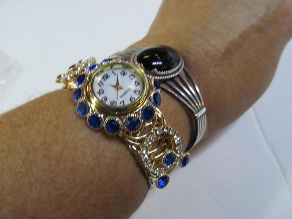Lovely Gold Blue stone Watch Saphire Blue Wrist W… - image 6