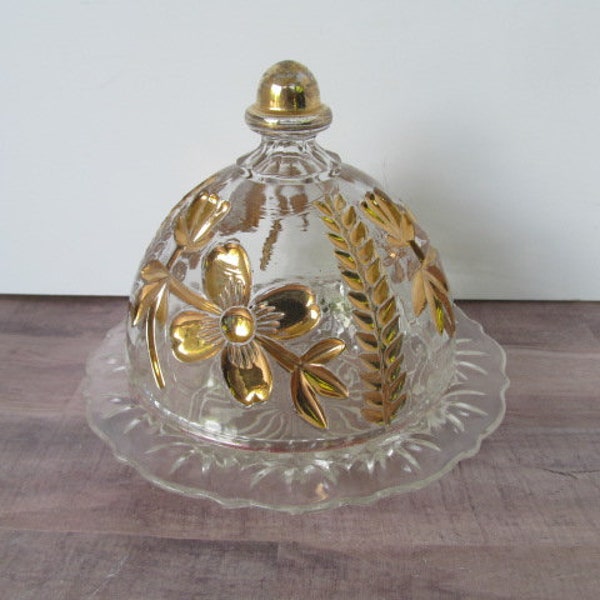 EAPG Domed Butter Dish Gold Glass Apple Blossom Victorian Cheese Dish Dome top Butter Dish Antique Cheese Keep Cheese Ball Serving Dish